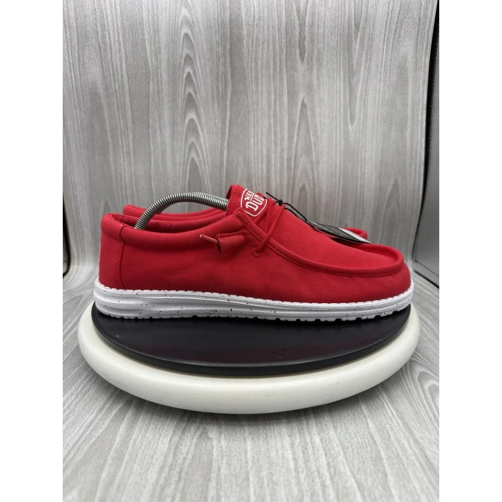 Hey Dude Wally Slub Canvas Mens Size 12 Red Casual Slip On Shoes NEW